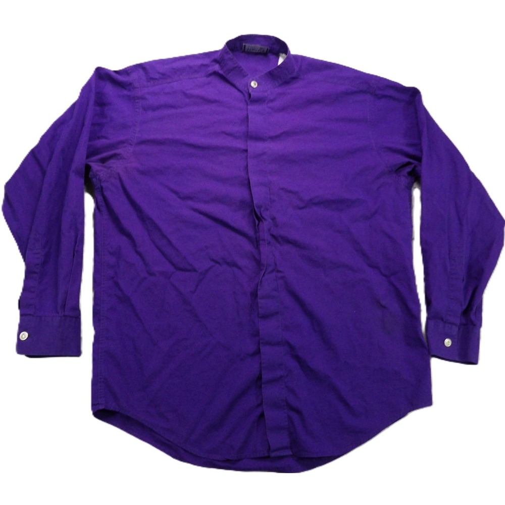 VTG Versace Classic V2 Shirt Men Purple 39 15.5 Mandarin Collar Long Sleeves 90s
